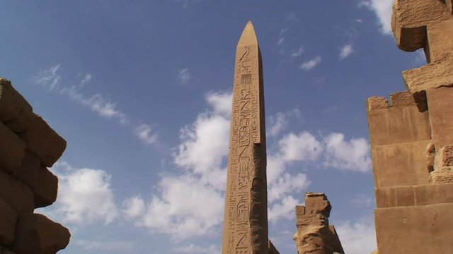 Low angle, ancient obelisk in Egypt