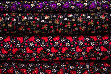 Cotton Fabrics on a Fabric Shop with Turkish Style Flower Pattern, Texture and Background