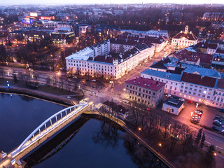 Aerial view of Tartu city downtown with Kaarsild. Tartu, Estonia.