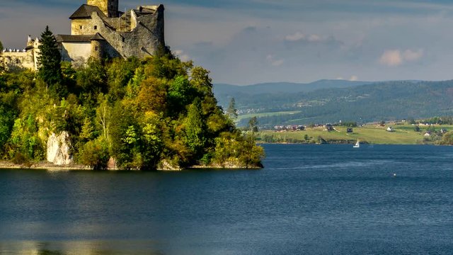Medieval Dunajec castle in Niedzica by lake Czorsztyn, Poland.