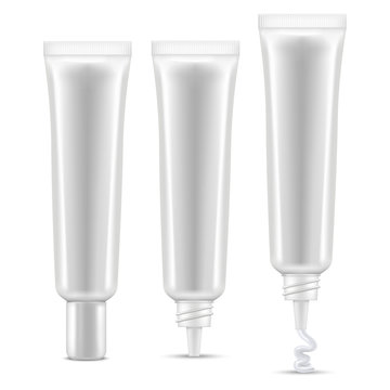 White Cream Tubes. Blank Mock Up for Presentation of Cosmetic Skin Care Product Design. Vector Isolated Illustration