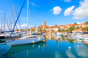 View of Milna port with sailing boats, Brac island, Croatia