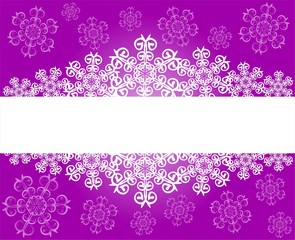 white snowflakes on a violet background forming a frame