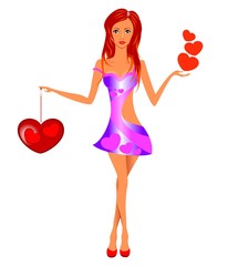 beautiful girl with in a pink dress with valentine