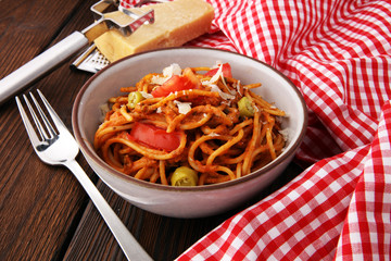 Italian pasta - Bolognese, fresh vegetables - cuisine