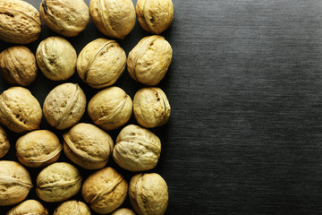 Walnuts on a grey background