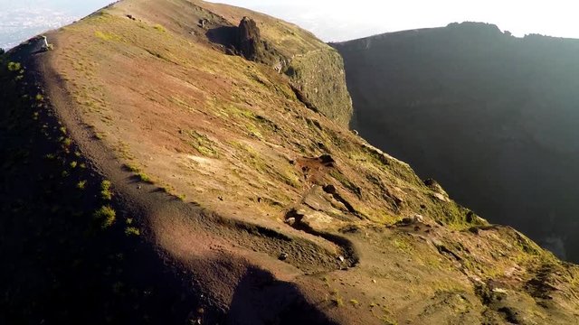 Aerial view, Full crater of the volcano Vesuvius, Italy, Naples, Epic volcano footage from height