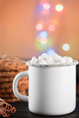 Enamel White Coffee Mug Cup of Cocoa Hot Drink Beverage with Marshmallow