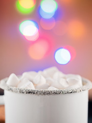 Enamel White Coffee Mug Cup of Cocoa Hot Drink Beverage with Marshmallow