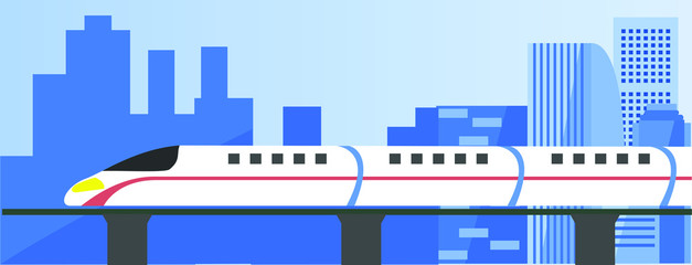 Fototapeta premium Train with urban city background illustration vector