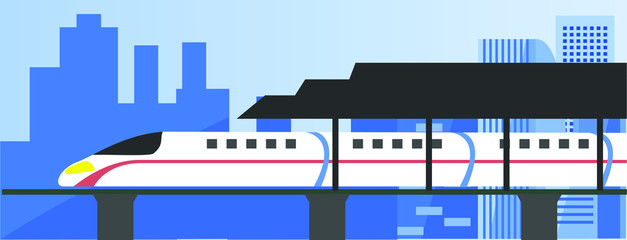 Naklejka premium Train with urban city background illustration vector
