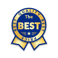 Ribbon award best price label. Gold ribbon award icon isolated white background. Best quality golden label for badge, medal, best choice, price, certificate guarantee product. Vector illustration