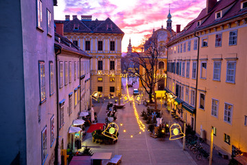 Graz city center christmas fair sunset view