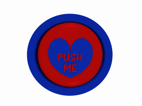 runder Button in rot-blau mit Herzchen und dem Text "push me"