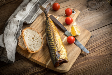 Smoked mackerel and bread.