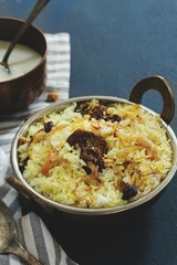 Homemade Beef Biryani served with Yogurt dip