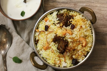 Homemade Beef Biryani served with Yogurt dip