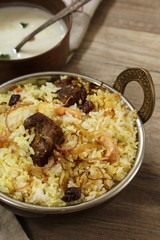 Homemade Beef Biryani served with Yogurt dip