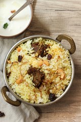 Homemade Beef Biryani served with Yogurt dip