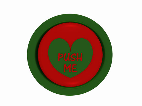 runder Button in rot-grün mit Herzchen und dem Text "push me"