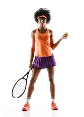 Poster Ready to play. Young tennis girl in silhouette isolated on white background. Strength and motivation © Romario Ien