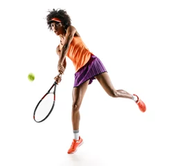 Foto op Canvas Young tennis girl in silhouette isolated on white background. Dynamic movement © Romario Ien