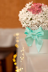 Flower white pink small leafs mint bow wedding