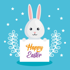 rabbit and flowers easter celebration poster vector illustration design