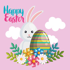rabbit and egg happy easter vector illustration design
