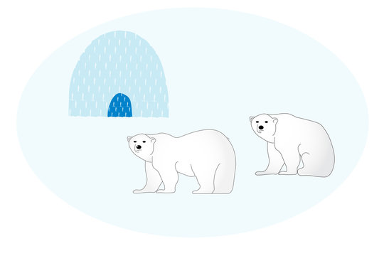 Illustrated polar bears with igloo