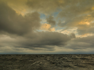 Seascape before storm, dark clouds