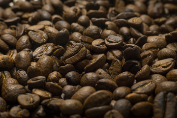 Roasted Coffee Beans macro close up image for background.