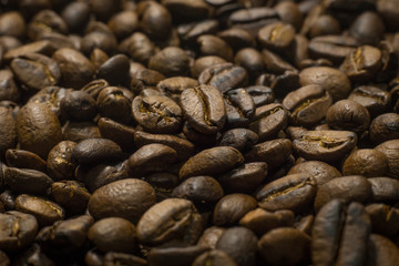 Roasted Coffee Beans macro close up image for background.