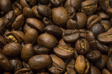 Roasted Coffee Beans macro close up image for background.