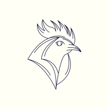 Rooster Mono Line Logo. Rooster Mascot Logo. Logo Template. Rooster vector illustration.