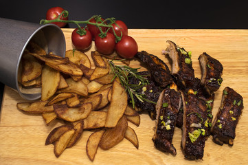 Roasted Pork Rib, Fried Potato and Vegetables