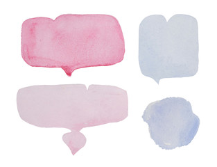 Watercolor St. Valentine`s Day `Speech bubbles` for a loved one. Four speech clouds / bubbles, made with watercolor paint. 