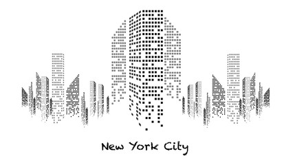 Fototapeta premium Building blanc et noir éclairé en construction, gratte-ciel, immeuble, lumière, new york, habitation, maison