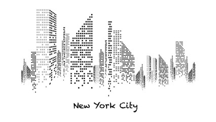 Building blanc et noir éclairé en construction, gratte-ciel, immeuble, lumière, new york, habitation, maison © Patrick