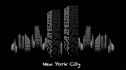 Building blanc et noir éclairé en construction, gratte-ciel, immeuble, lumière, new york, habitation, maison