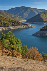 Amazing Autumn landscape of Meander of Vacha (Antonivanovtsy) Reservoir, Rhodopes Mountain, Bulgaria
