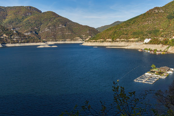 Naklejka premium Amazing Autumn landscape of Meander of Vacha (Antonivanovtsy) Reservoir, Rhodopes Mountain, Bulgaria