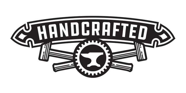 Handcrafted design or badge with hammers
Vector design featuring, crossed hammers, cog and anvil with handcrafted banner.