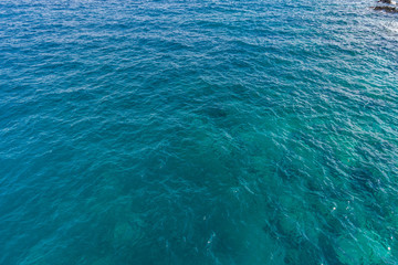 Aerial view on green waves, seabed texture