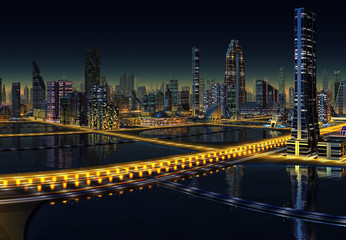 Fototapeta na wymiar Futuristic City - 3D Computer Graphic Illustration