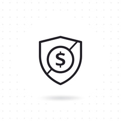 Shield security icon. Vector shield with dollar sign currency symbol. Shield protection vector illustration. Flat line design protection and security for website and mobile apps