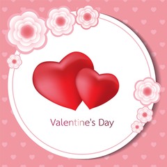 Happy Valentines Day card. Vector illustration background with two hearts, pink and rad color