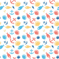 Abstract sea elements pattern on white background