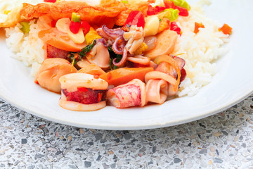 stir squid with on rice. Thai food