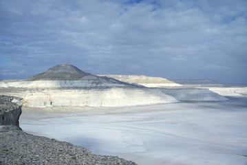 The Ustyurt Plateau in Mangystau, Kazakhstan.  White limestone formation. 
